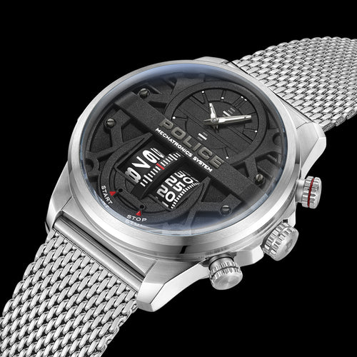 POLICE ROTORCROM MEN'S SILVER GREY DIAL WATCH - SIDE VIEW