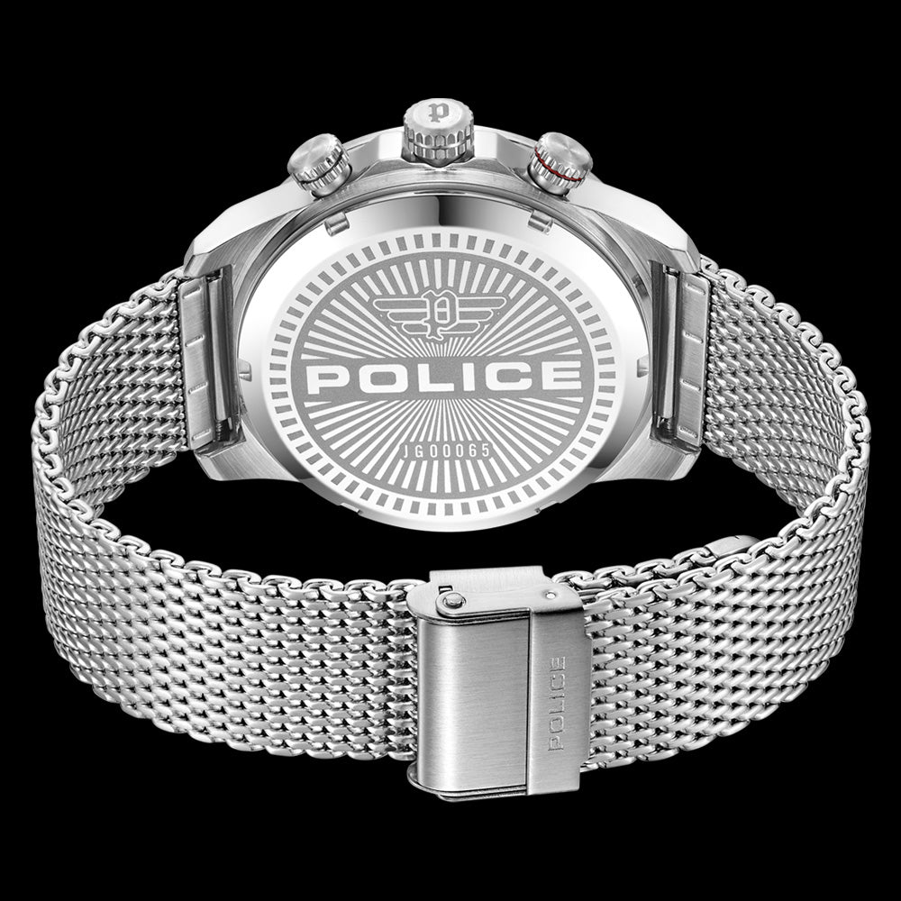 POLICE ROTORCROM MEN'S SILVER GREY DIAL WATCH - BACK VIEW