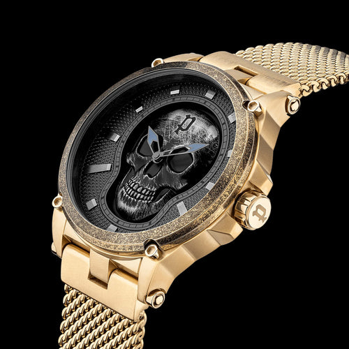 POLICE VERTEX MEN'S GOLD SKULL WATCH - SIDE VIEW