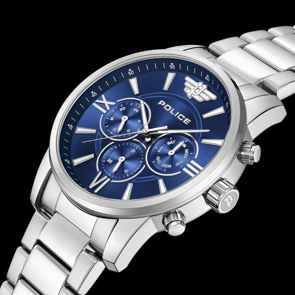 POLICE AVONDALE MEN'S SILVER BLUE DIAL WATCH - SIDE VIEW