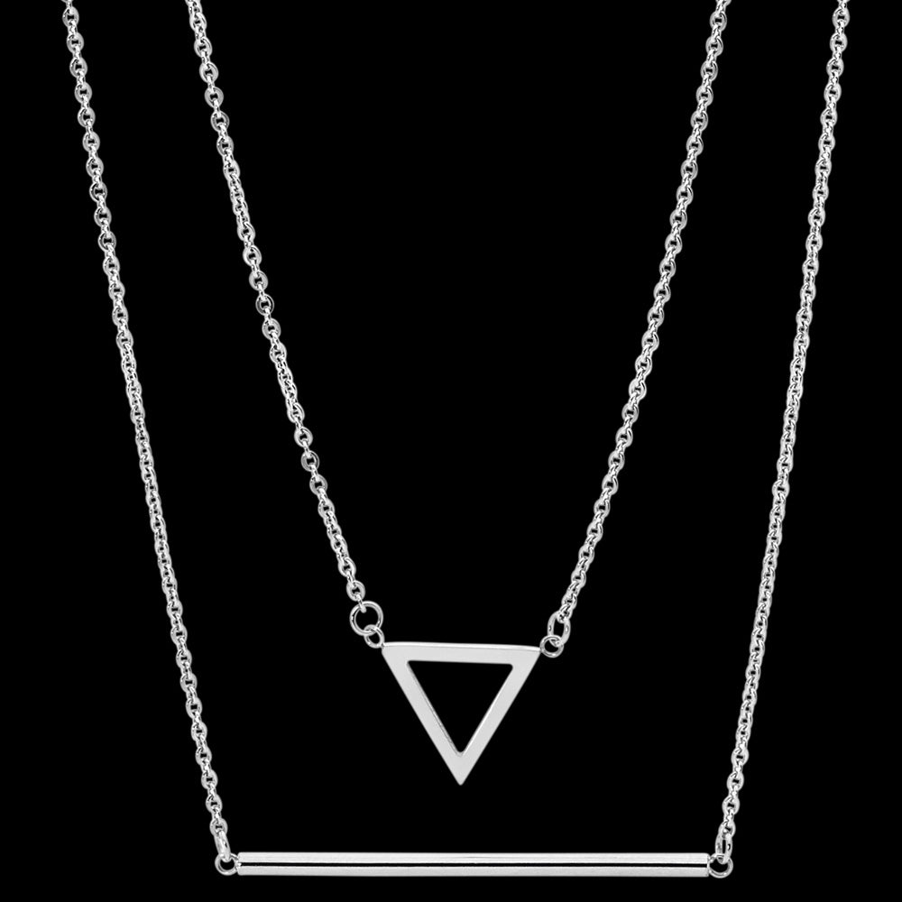 ELLANI STAINLESS STEEL GEOMETRIC BAR TRIANGLE DOUBLE STRAND NECKLACE