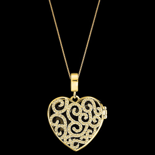 KAGI GOLD SPLENDOUR LOCKET HEART NECKLACE - BLACK STONE FRONT