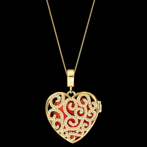 KAGI GOLD SPLENDOUR LOCKET HEART NECKLACE - RED STONE FRONT