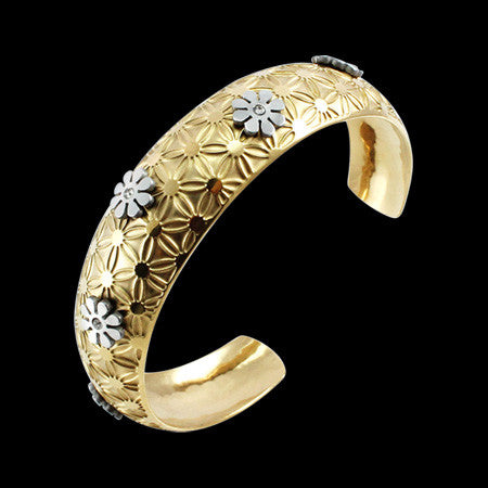 STAINLESS STEEL GOLD IP FLORAL CUFF BRACELET