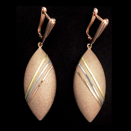 STERLING SILVER ROSE GOLD IP LEAF STRIPE EARRINGS EARRINGS