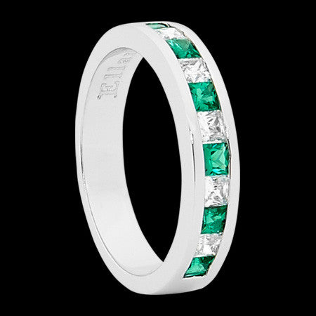 ELLANI STERLING SILVER ETERNITY EMERALD CZ CHANNEL RING