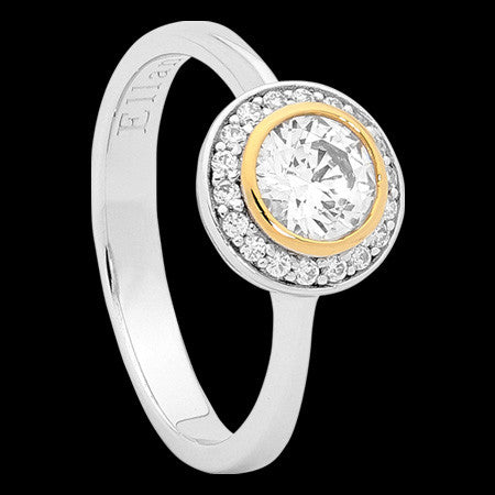 ELLANI STERLING SILVER HALO PAVE CZ BEZEL GOLD RING