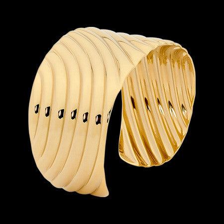 ELLANI STAINLESS STEEL GOLD IP RIPPLE CUFF BRACELET