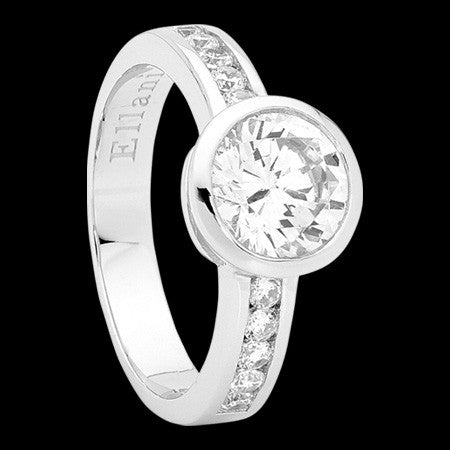 ELLANI STERLING SILVER SOLITAIRE BEZEL CZ CHANNEL RING