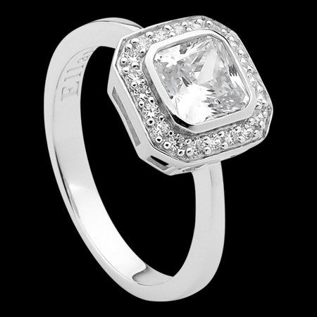 ELLANI STERLING SILVER CUSHION CZ PAVE RING