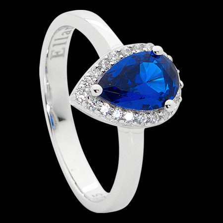 ELLANI STERLING SILVER PEAR SAPPHIRE CZ PAVE RING