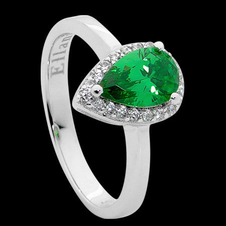 ELLANI STERLING SILVER PEAR EMERALD CZ PAVE RING