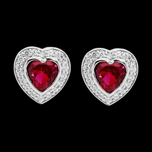 ELLANI STERLING SILVER HEART RUBY CZ PAVE EARRINGS