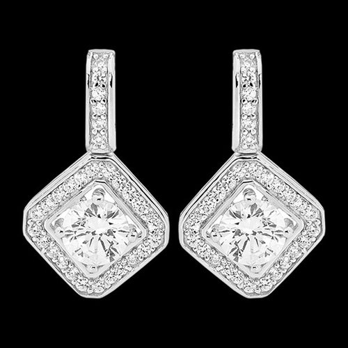 ELLANI STERLING SILVER DIAMOND CUSHION CZ SOLITAIRE PAVE EARRINGS