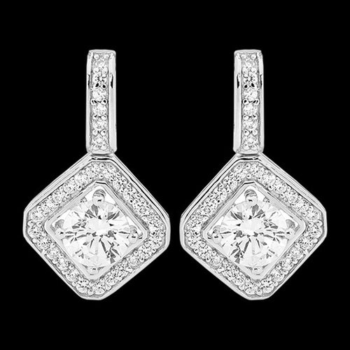 ELLANI STERLING SILVER DIAMOND CUSHION CZ SOLITAIRE PAVE EARRINGS