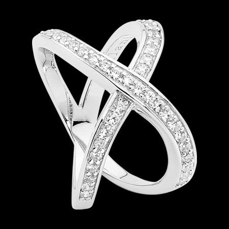 ELLANI STERLING SILVER CHANNEL CZ CROSSOVER RING