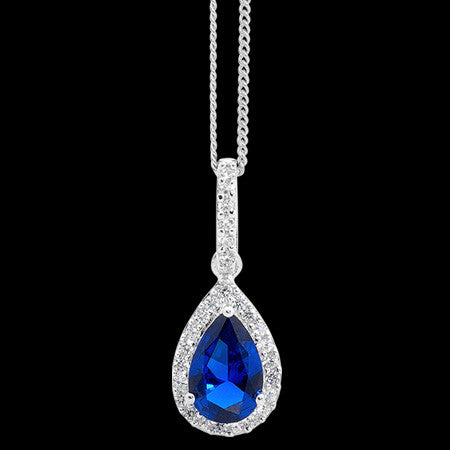 ELLANI STERLING SILVER PEAR SAPPHIRE CZ PAVE NECKLACE