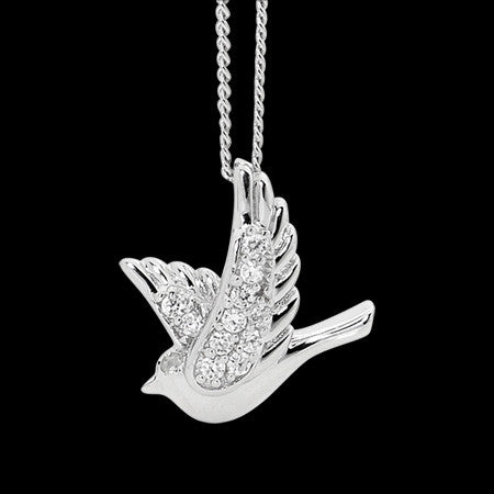 ELLANI STERLING SILVER PEACE DOVE CZ NECKLACE
