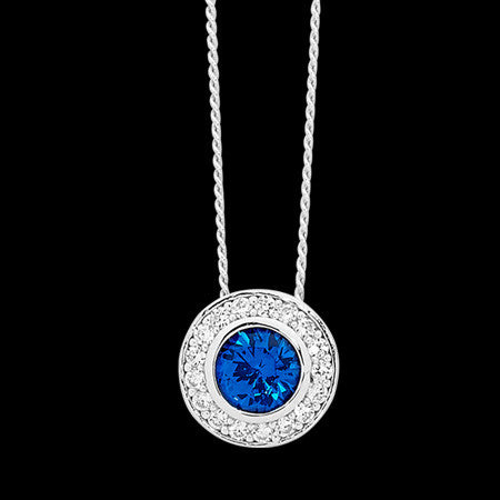 ELLANI STERLING SILVER HALO SAPPHIRE CZ BEZEL NECKLACE