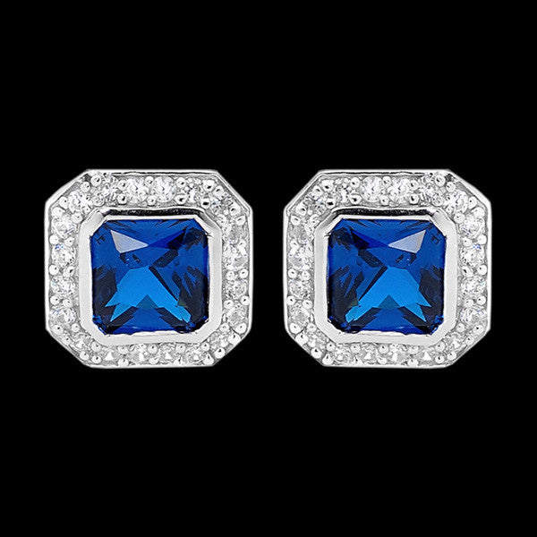 ELLANI STERLING SILVER CUSHION SAPPHIRE CZ PAVE EARRINGS