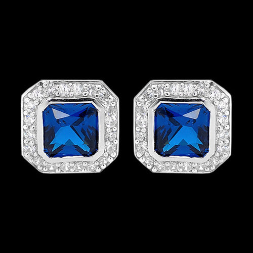 ELLANI STERLING SILVER CUSHION SAPPHIRE CZ PAVE EARRINGS
