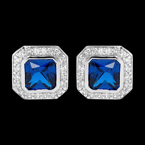 ELLANI STERLING SILVER CUSHION SAPPHIRE CZ PAVE EARRINGS