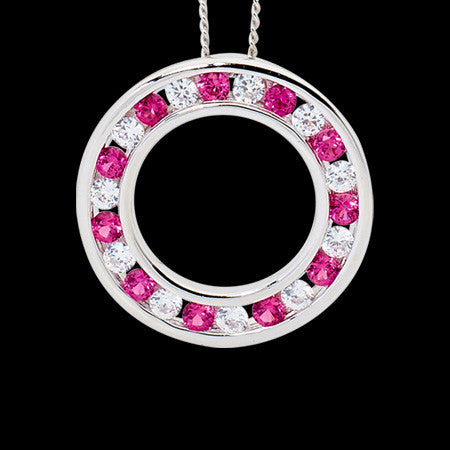 ELLANI STERLING SILVER CHANNEL CIRCLE RUBY CZ NECKLACE