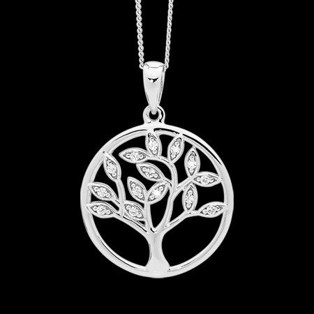 ELLANI STERLING SILVER TREE OF LIFE CZ NECKLACE