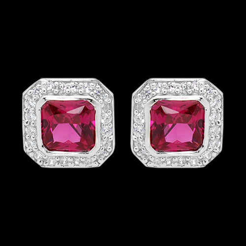 ELLANI STERLING SILVER CUSHION RUBY CZ PAVE EARRINGS