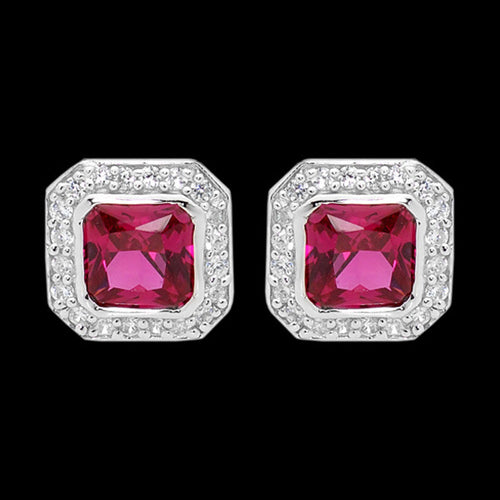 ELLANI STERLING SILVER CUSHION RUBY CZ PAVE EARRINGS