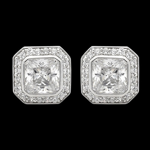 ELLANI STERLING SILVER CUSHION CZ PAVE EARRINGS