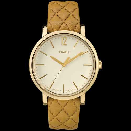 TIMEX ORIGINALS GOLD CASE TAN QUILTED LEATHER STRAP WATCH