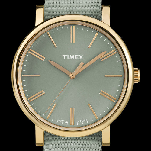 TIMEX ORIGINALS GREEN DIAL NYLON STRAP WATCH - DIAL CLOSE-UP