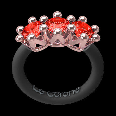 LE CORONE TRILOGY ROSE GOLD SCARLET RED CZ RING