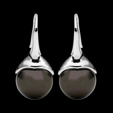 ELLANI STERLING SILVER BLACK PEARL EARRINGS