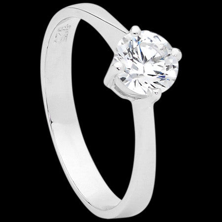 ELLANI STERLING SILVER 6MM CZ SOLITAIRE RING