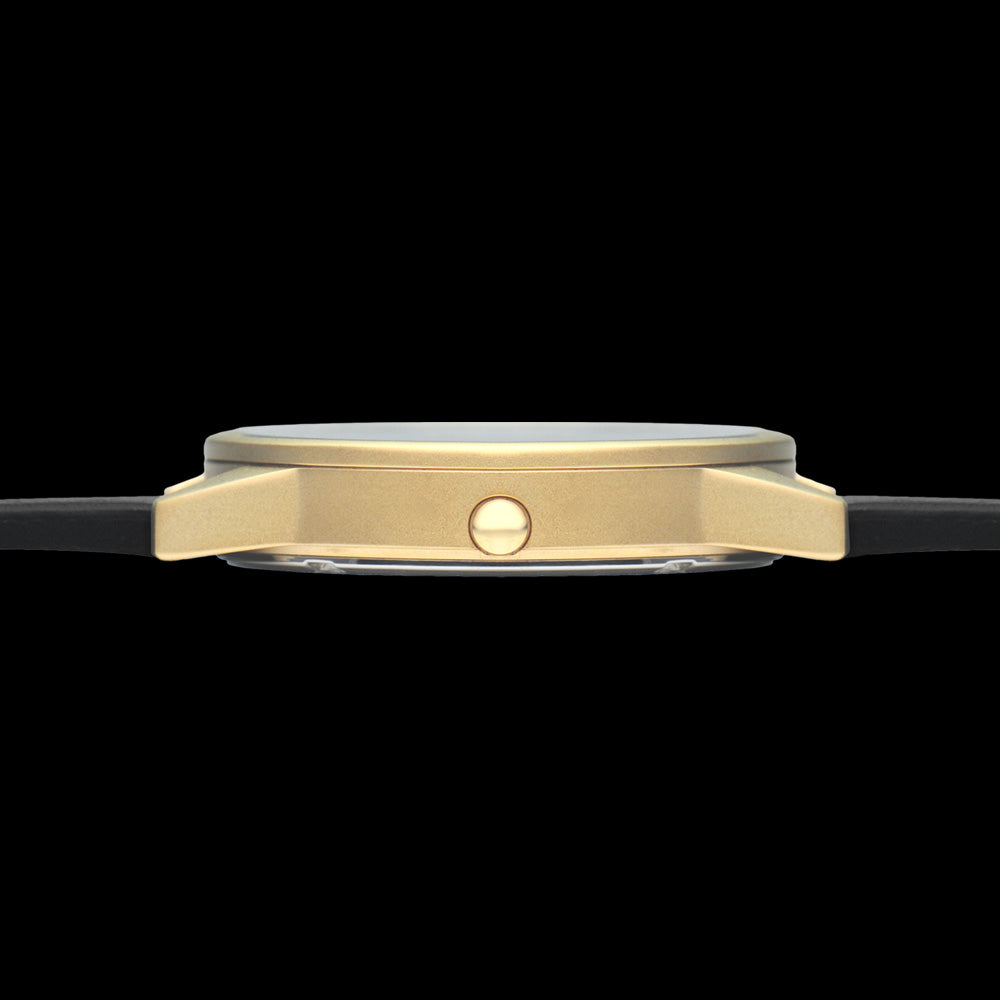 HYPERGRAND 01 GOLD WHITE CLASSIC BLACK LEATHER WATCH - SIDE VIEW