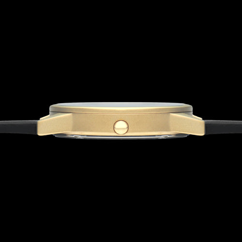 HYPERGRAND 01 GOLD WHITE CLASSIC BLACK LEATHER WATCH - SIDE VIEW