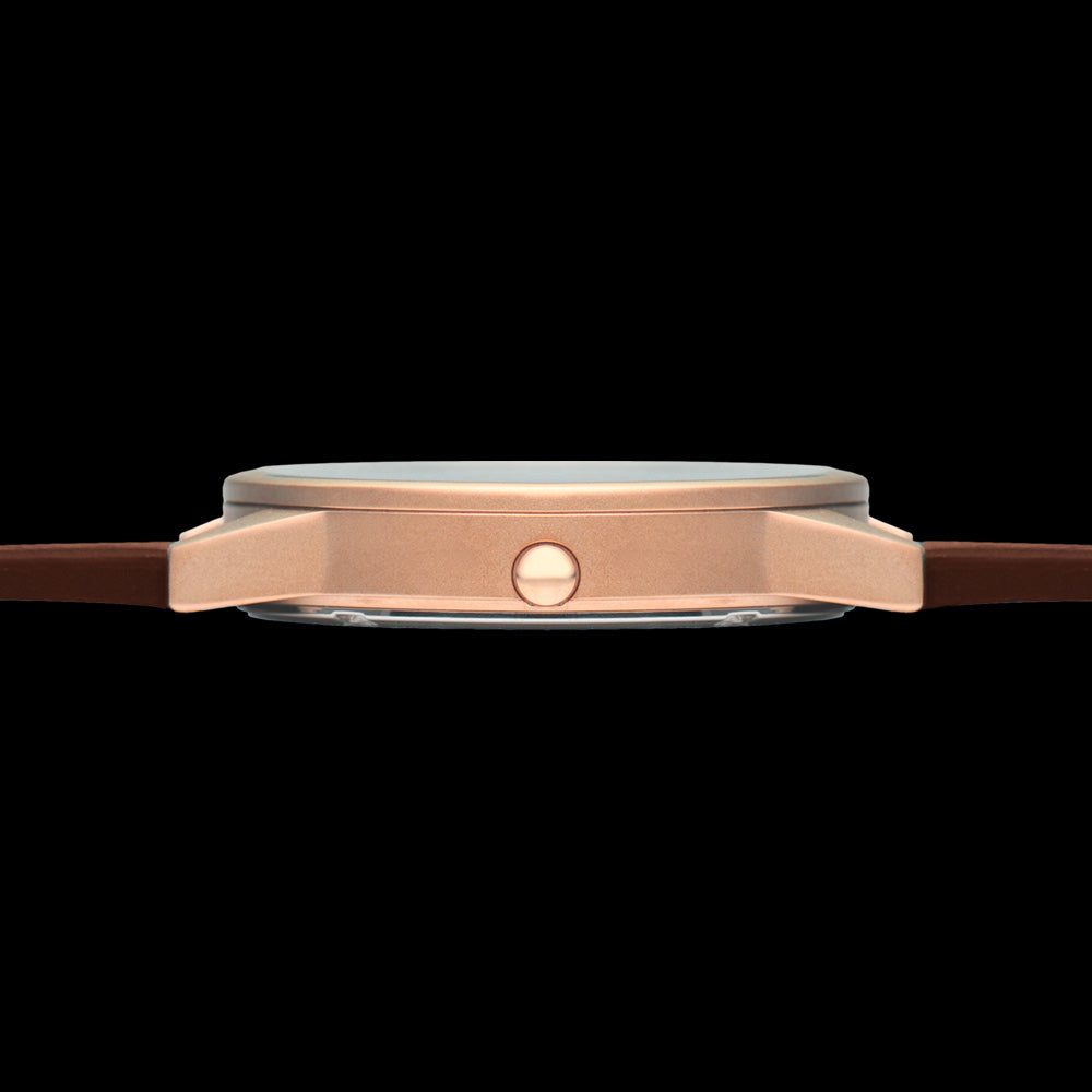 HYPERGRAND 01 ROSE GOLD CLASSIC BROWN LEATHER WATCH - SIDE VIEW