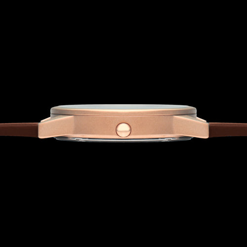 HYPERGRAND 01 ROSE GOLD CLASSIC BROWN LEATHER WATCH - SIDE VIEW