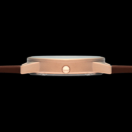 HYPERGRAND 01 ROSE GOLD CLASSIC BROWN LEATHER WATCH - SIDE VIEW
