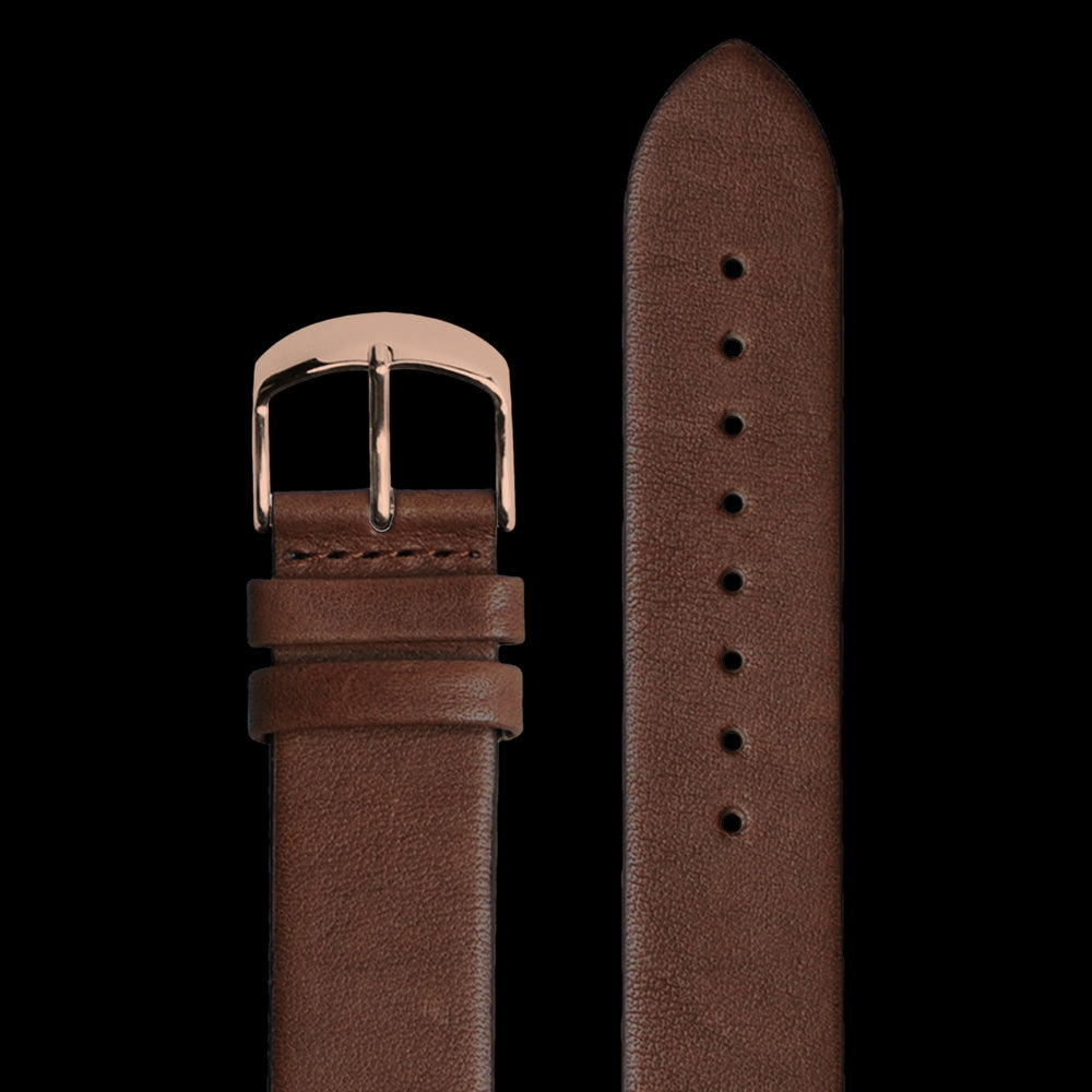 HYPERGRAND 01 ROSE GOLD CLASSIC BROWN LEATHER WATCH - STRAP CLOSE-UP