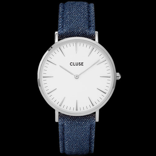 CLUSE LA BOHEME SILVER WHITE/DENIM WATCH