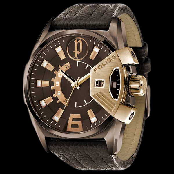 POLICE MEN’S KATAR GOLD BROWN LEATHER WATCH