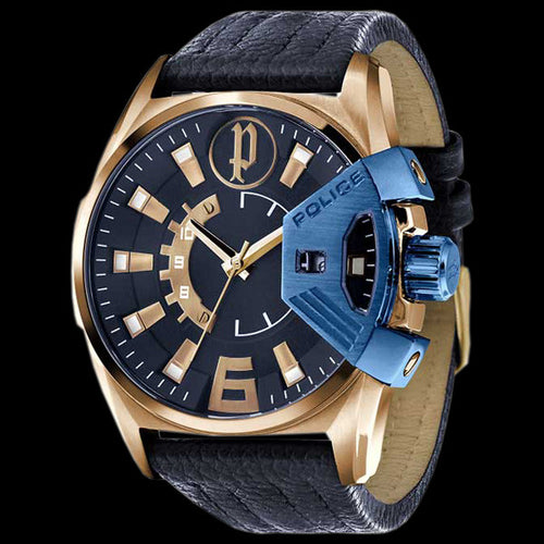 POLICE MEN’S KATAR GOLD BLUE LEATHER WATCH