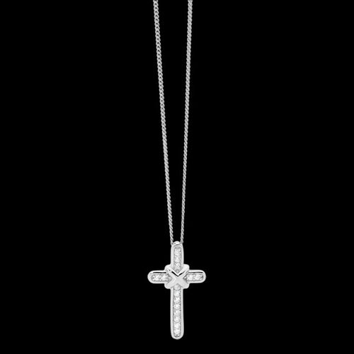 ELLANI STERLING SILVER CZ CROSSOVER CROSS NECKLACE