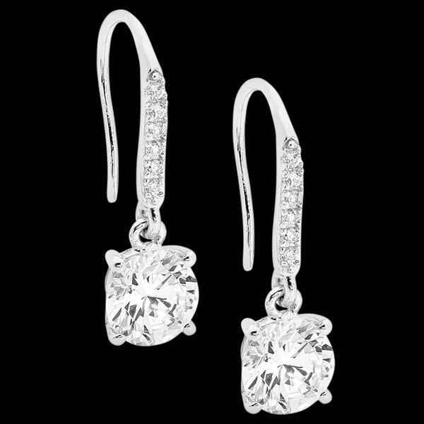 ELLANI STERLING SILVER SHEPHERD’S HOOK SOLITAIRE PAVE CZ EARRINGS