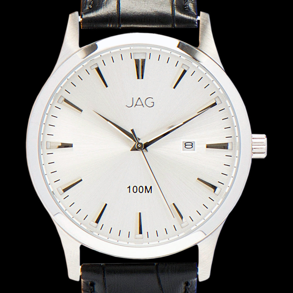 JAG MEN’S DAN WHITE DIAL BLACK LEATHER WATCH - DIAL CLOSE-UP