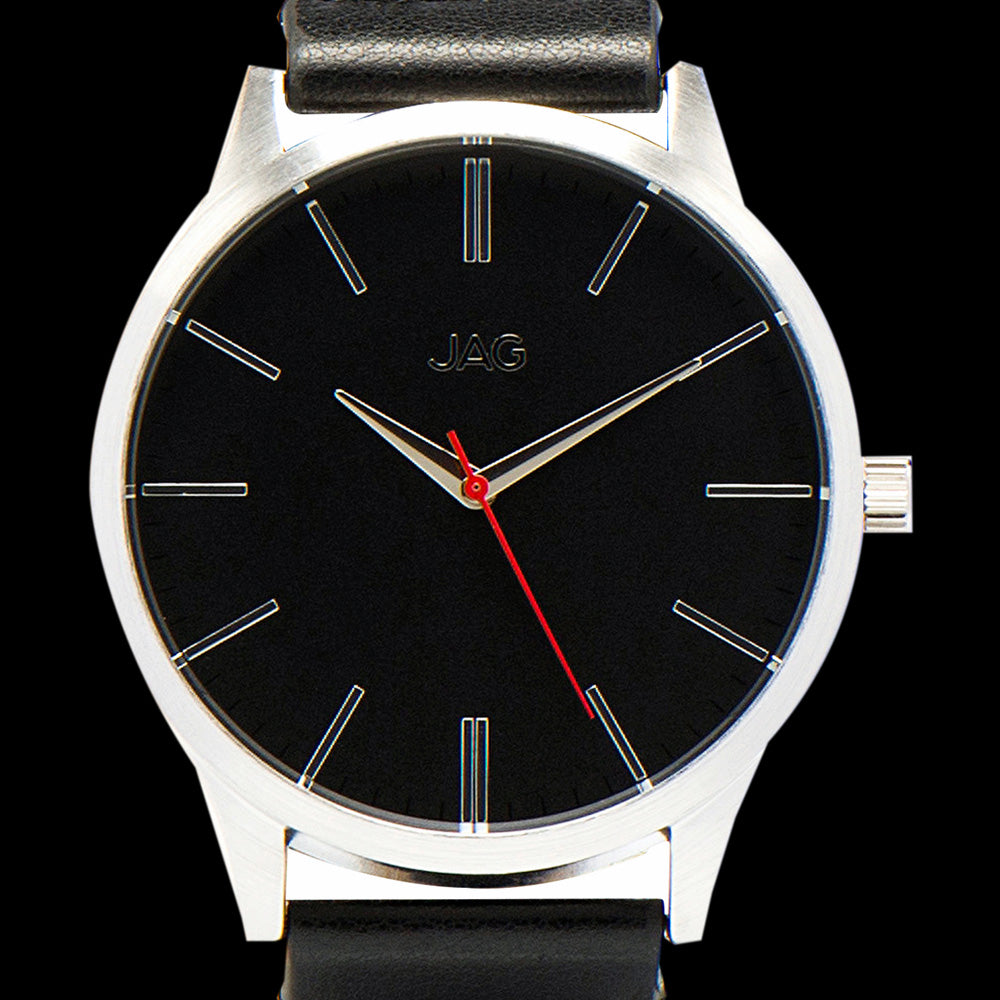 JAG MEN’S MALCOM SILVER BLACK DIAL LEATHER WATCH - DIAL CLOSE-UP