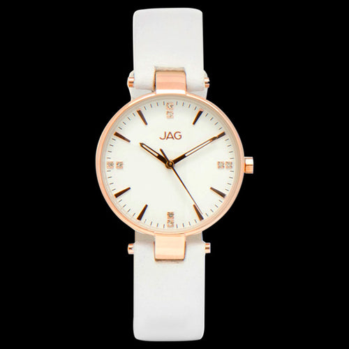 JAG LADIES PIPER ROSE GOLD WHITE LEATHER WATCH